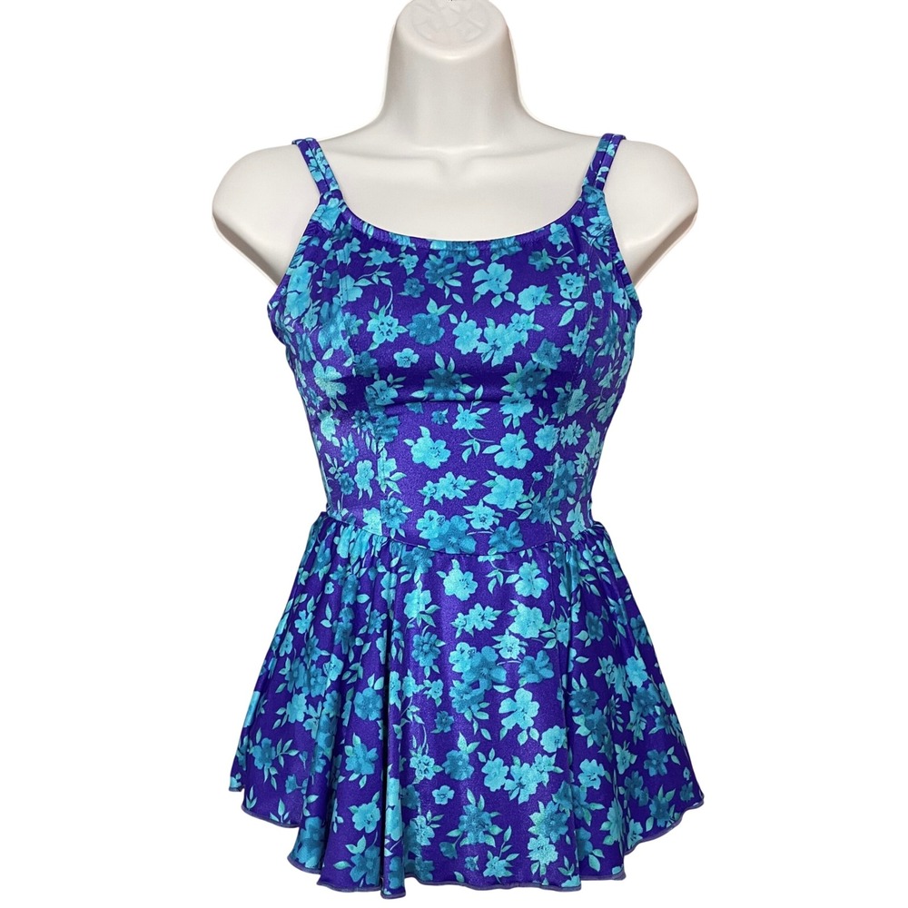 Vintage Swimsuit Skirt One Piece Women Floral Retro Women Purple Scoop Back